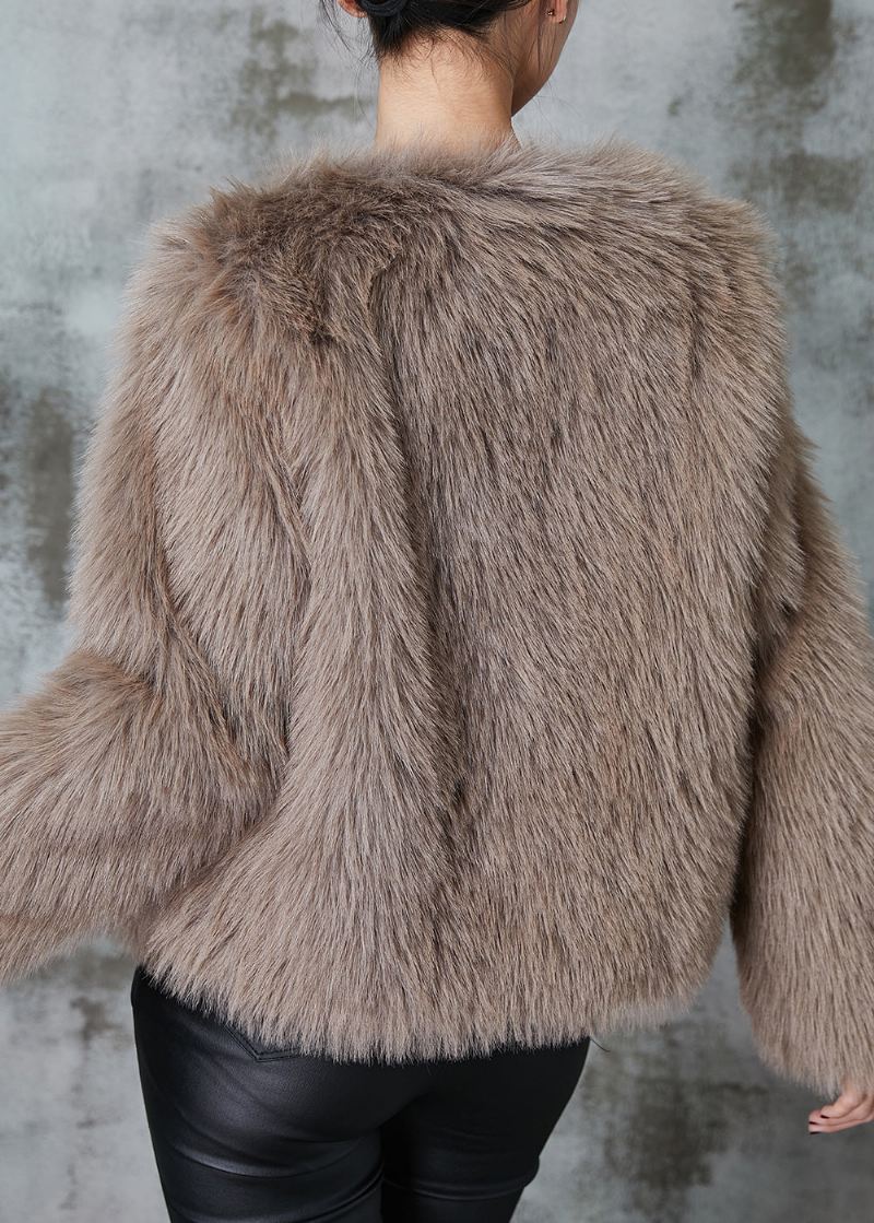 Boutique Khaki Patchwork Faux Fur Jakker Vinter - Vinterfrakker for kvinner