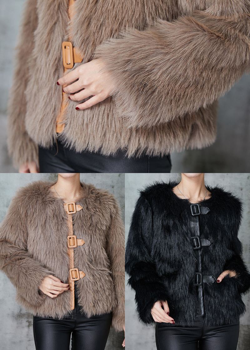 Boutique Khaki Patchwork Faux Fur Jakker Vinter - Vinterfrakker for kvinner