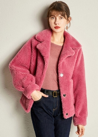 Brief Rose Peter Pan Krage Button Faux Fur Coats Vinter