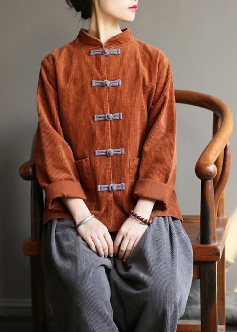 Carmel Stand Collar Corduroy Coats Fall - Karamell