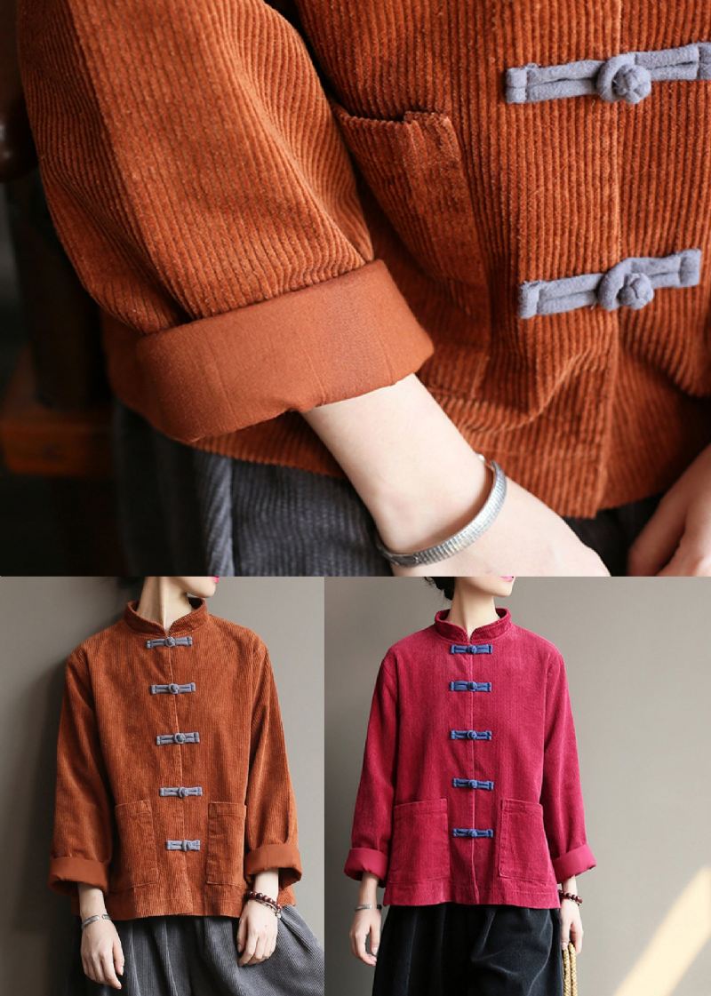 Carmel Stand Collar Corduroy Coats Fall - Karamell