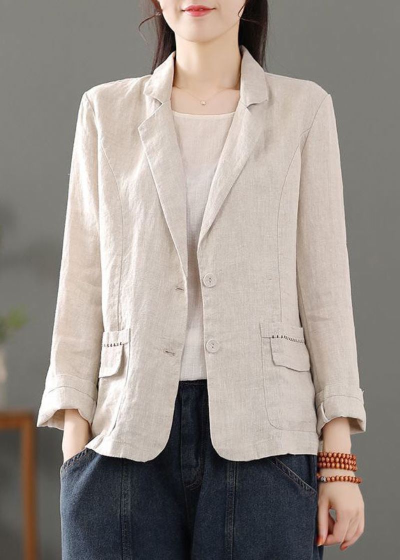 Casual Beige Lommer Patchwork Button Lin Kåper Spring