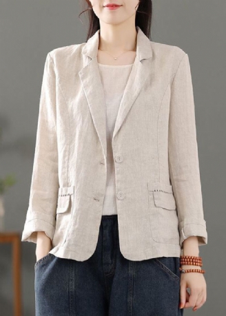 Casual Beige Lommer Patchwork Button Lin Kåper Spring