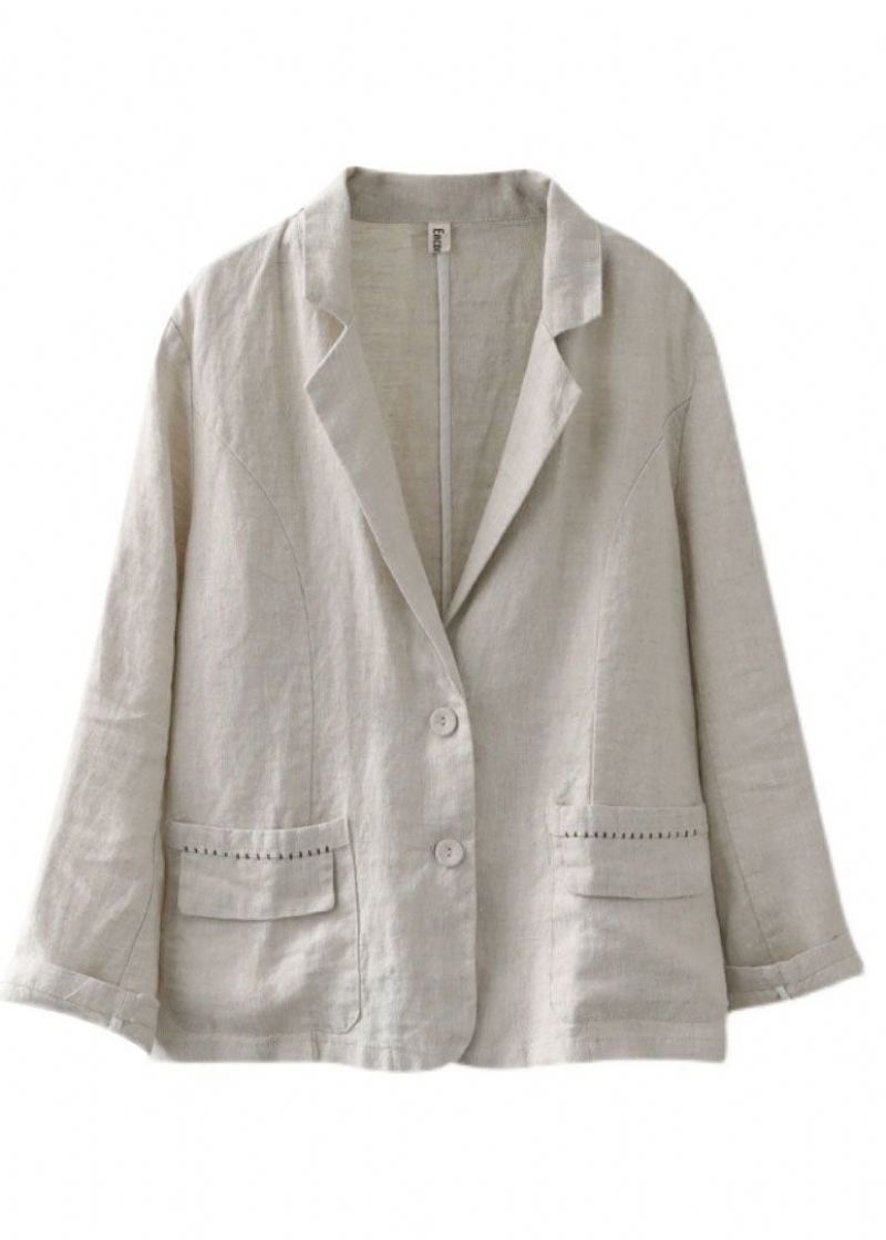 Casual Beige Lommer Patchwork Button Lin Kåper Spring - Vinterfrakker for kvinner