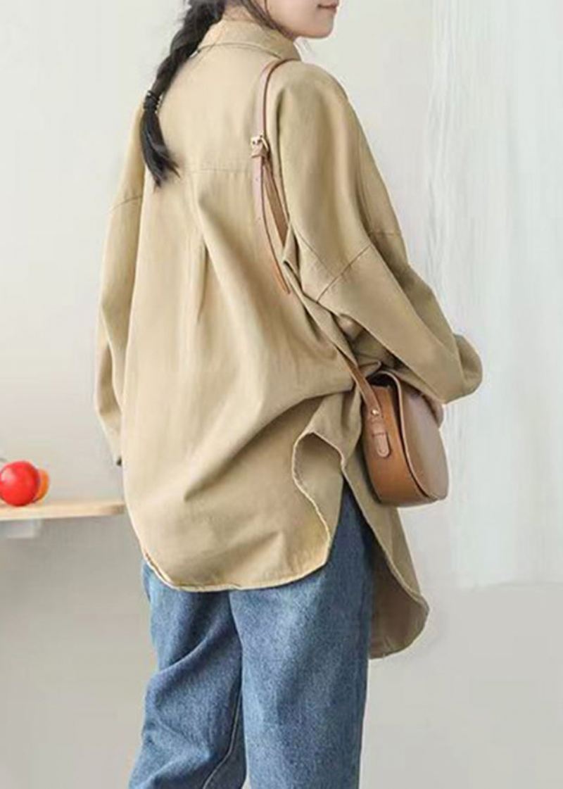 Casual Khaki Peter Pan Krage Lommer Knapp Mid Coat Lanterne Erme - Vinterfrakker for kvinner