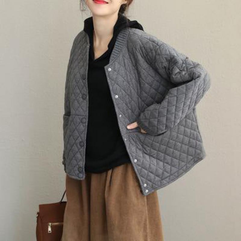 Casual Korea Style Short Thicken Coat Ny Løs Jakke For Kvinner - Grå