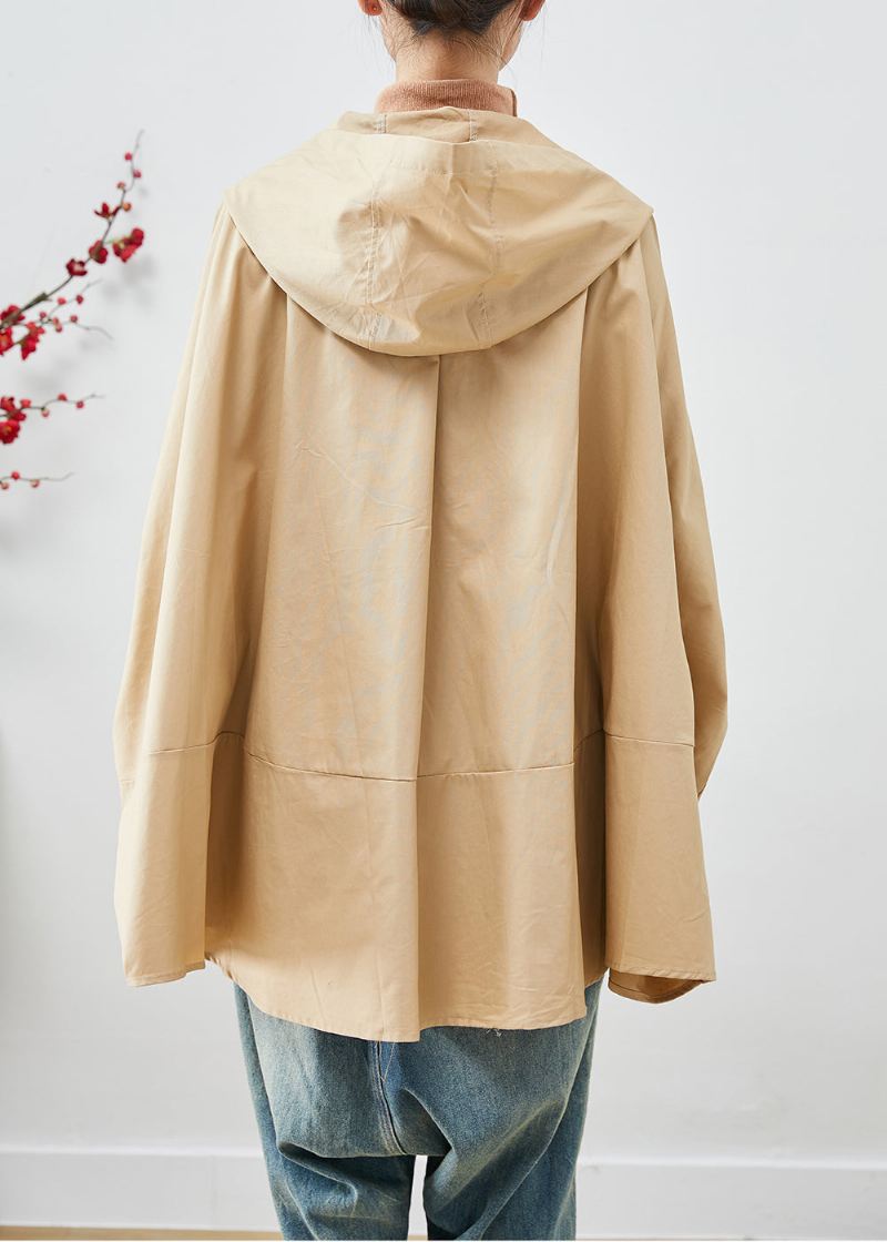 Chic Khaki Oversized Patchwork Cotton Coats Batwing Sleeve - Vinterfrakker for kvinner