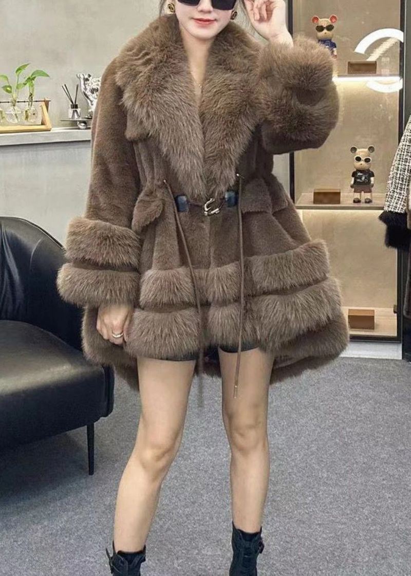 Chic Leopard Peter Pan Krage Snøring Patchwork Fuzzy Fur Fluffy Coats Vinter - Vinterfrakker for kvinner