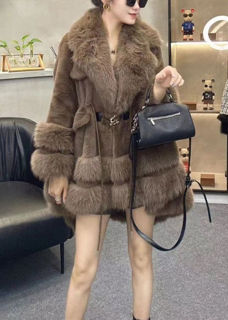 Chic Leopard Peter Pan Krage Snøring Patchwork Fuzzy Fur Fluffy Coats Vinter - Vinterfrakker for kvinner