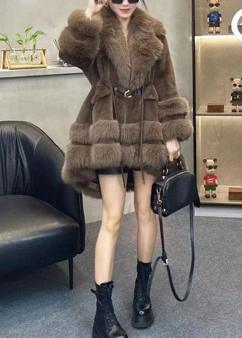 Chic Leopard Peter Pan Krage Snøring Patchwork Fuzzy Fur Fluffy Coats Vinter - Vinterfrakker for kvinner