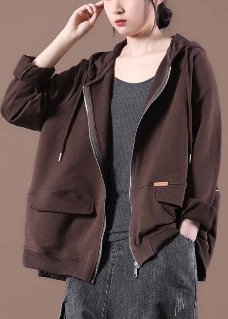 Chocolate Patch Work Zip Up Kort Jakke