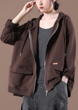 Chocolate Patch Work Zip Up Kort Jakke