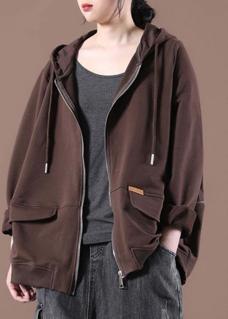 Chocolate Patch Work Zip Up Kort Jakke - Kaffe