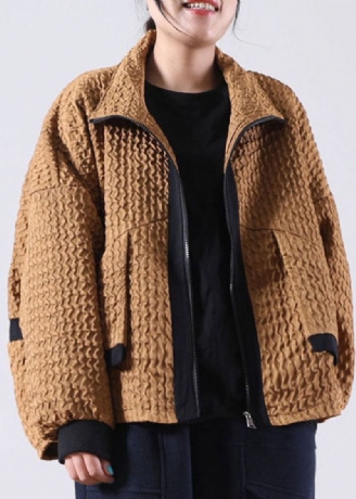 Chocolate Patchwork Corduroy Zip Up Spring Coat