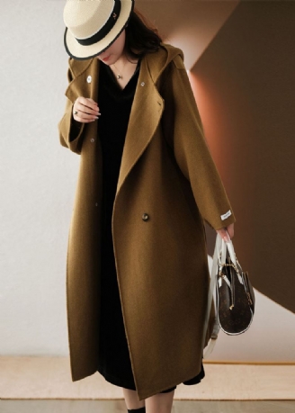 Chocolate Woolen Coat Outwear Hette Double Breast Winter