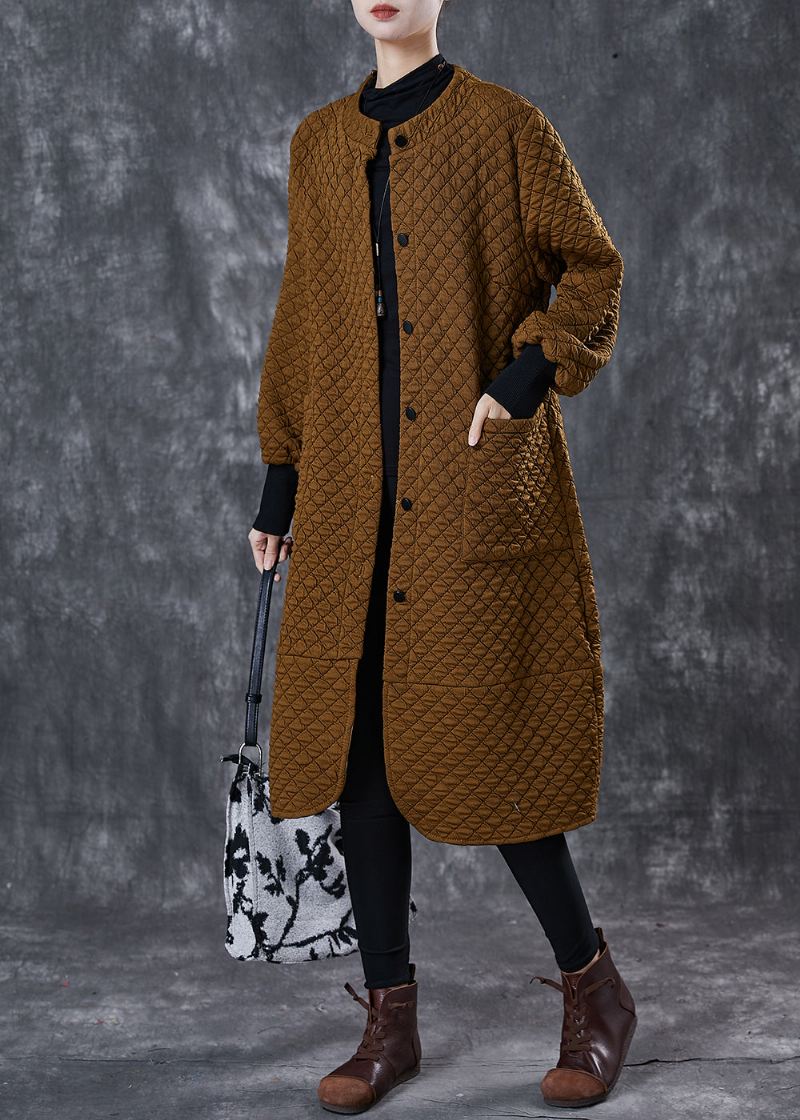 Coffee Cotton Coat Outwear Overdimensjonerte Lommer Spring - Vinterfrakker for kvinner