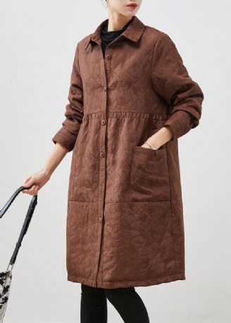 Coffee Patchwork Fine Bomullsfylte Kåper Oversized Jacquard Winter