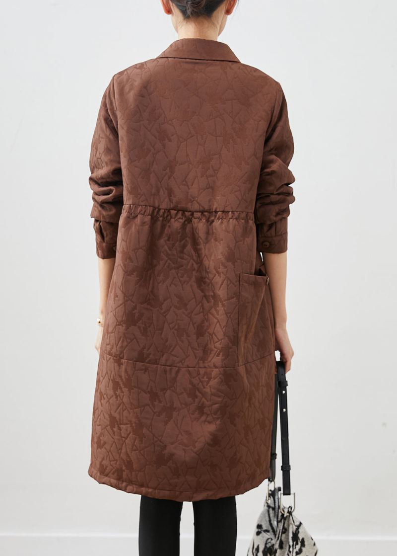 Coffee Patchwork Fine Bomullsfylte Kåper Oversized Jacquard Winter - Vinterfrakker for kvinner