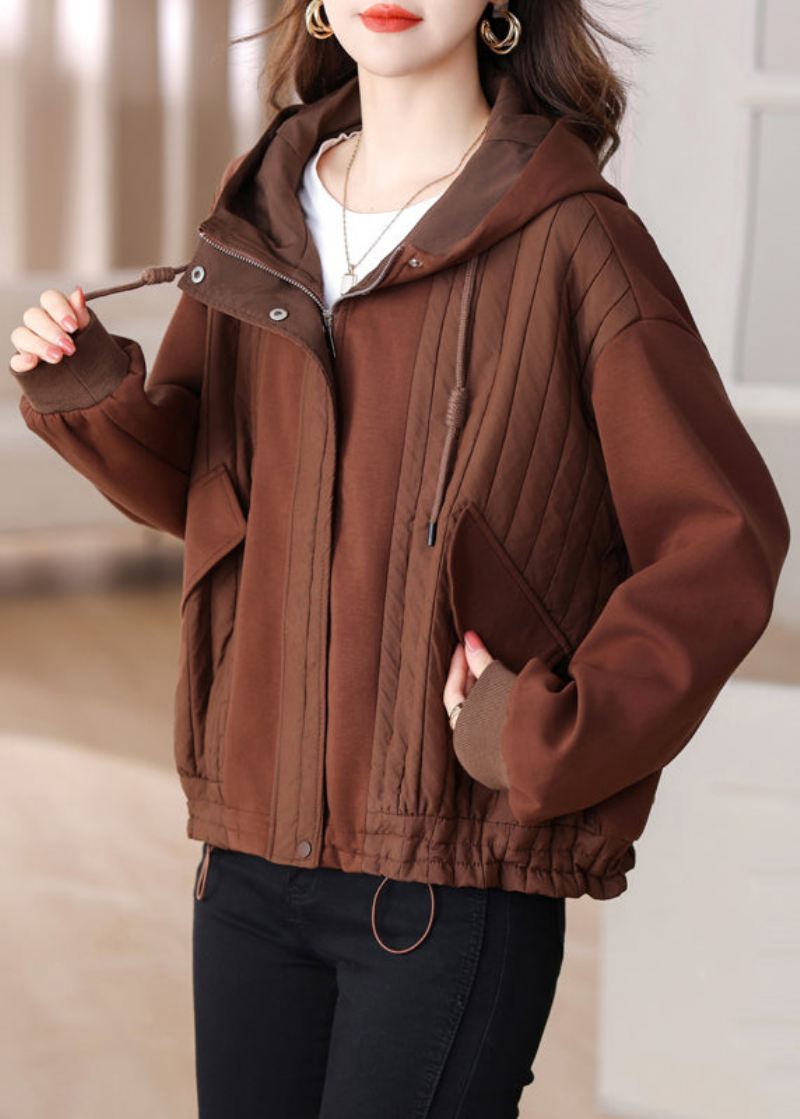 Coffee Patchwork Plus Size Cotton Hoodie Coat Snøring Vinter