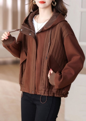 Coffee Patchwork Plus Size Cotton Hoodie Coat Snøring Vinter