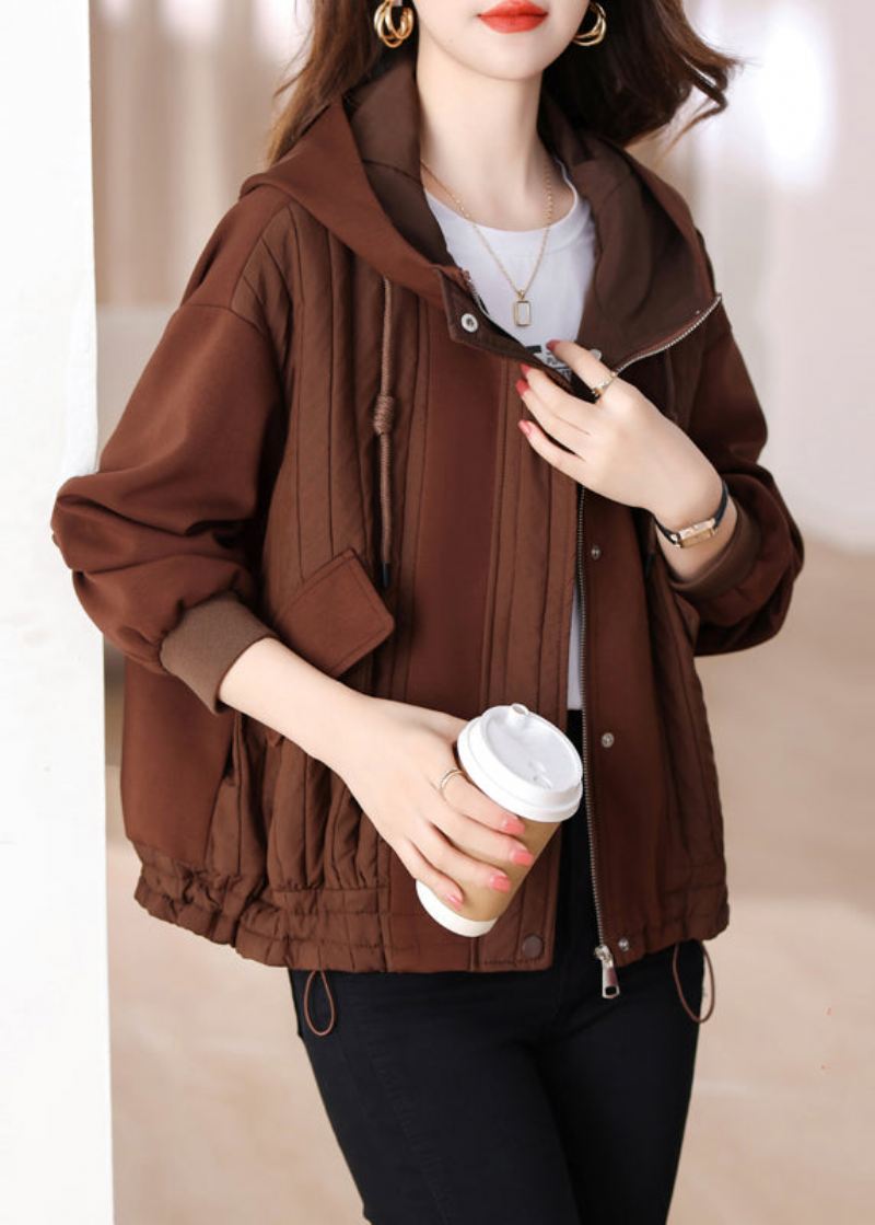 Coffee Patchwork Plus Size Cotton Hoodie Coat Snøring Vinter - Vinterfrakker for kvinner