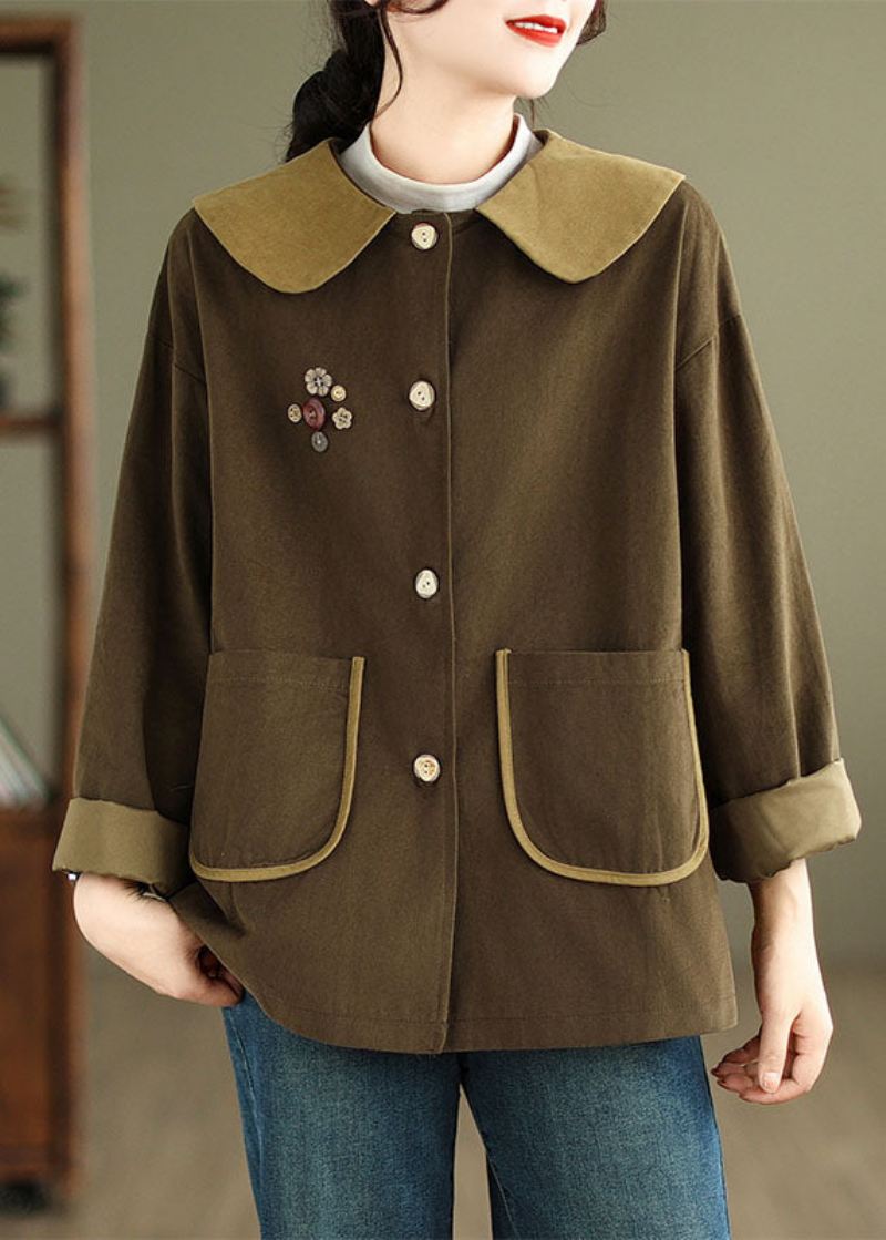 Coffee Peter Pan Krage Button Coats Langermet