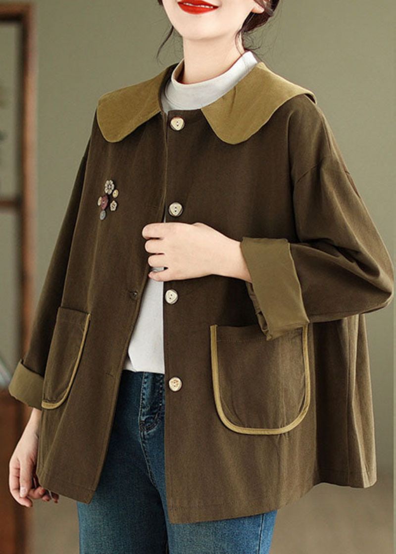 Coffee Peter Pan Krage Button Coats Langermet - Kaffe