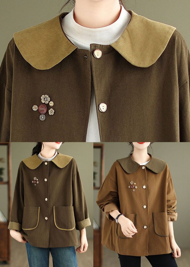 Coffee Peter Pan Krage Button Coats Langermet - Kaffe