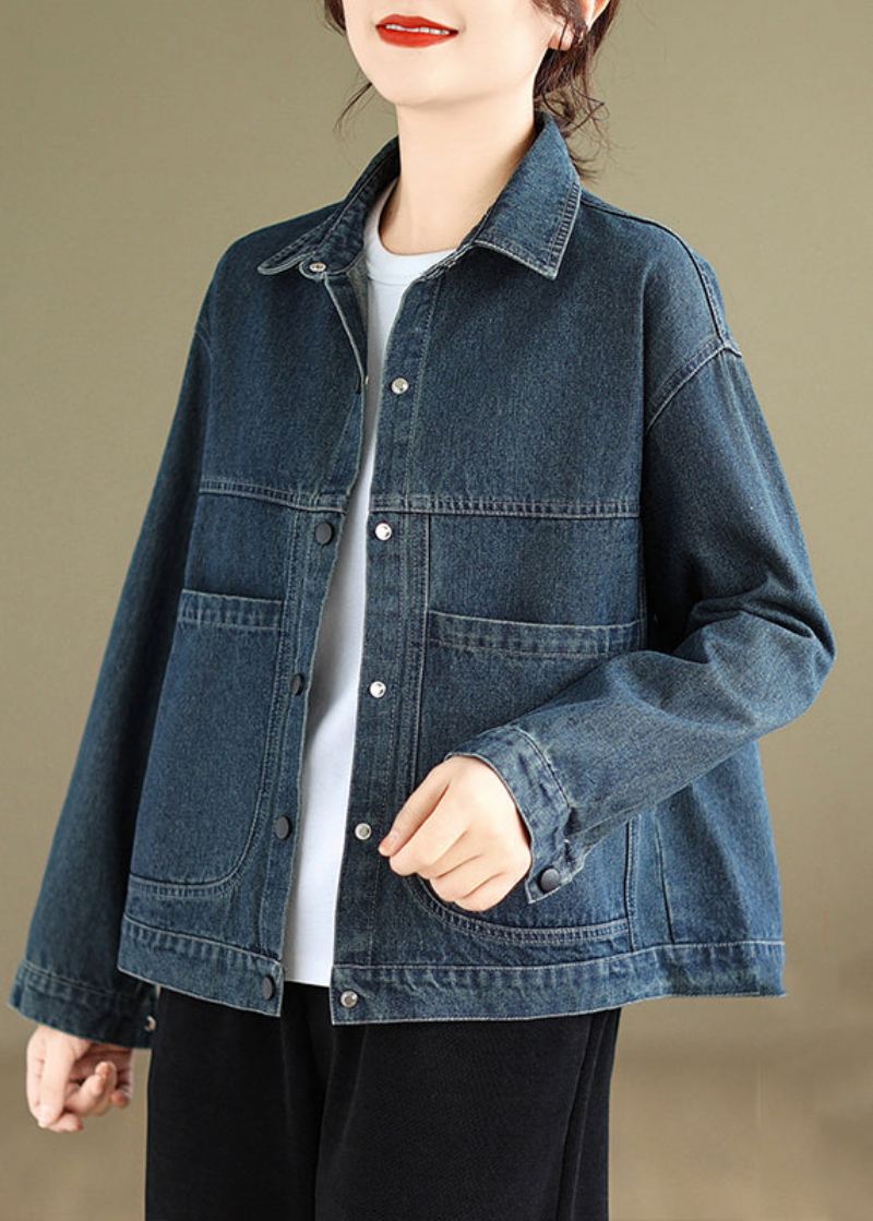 Dame Blå Peter Pan Kragelommer Varm Fleece Denim Coat Vinter