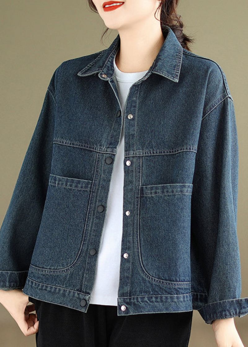 Dame Blå Peter Pan Kragelommer Varm Fleece Denim Coat Vinter - Vinterfrakker for kvinner