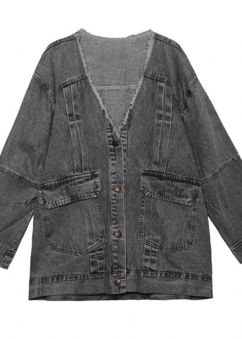 Dame Denimblå Fin Trenchcoat Shape Button Down Yttertøy - Blå