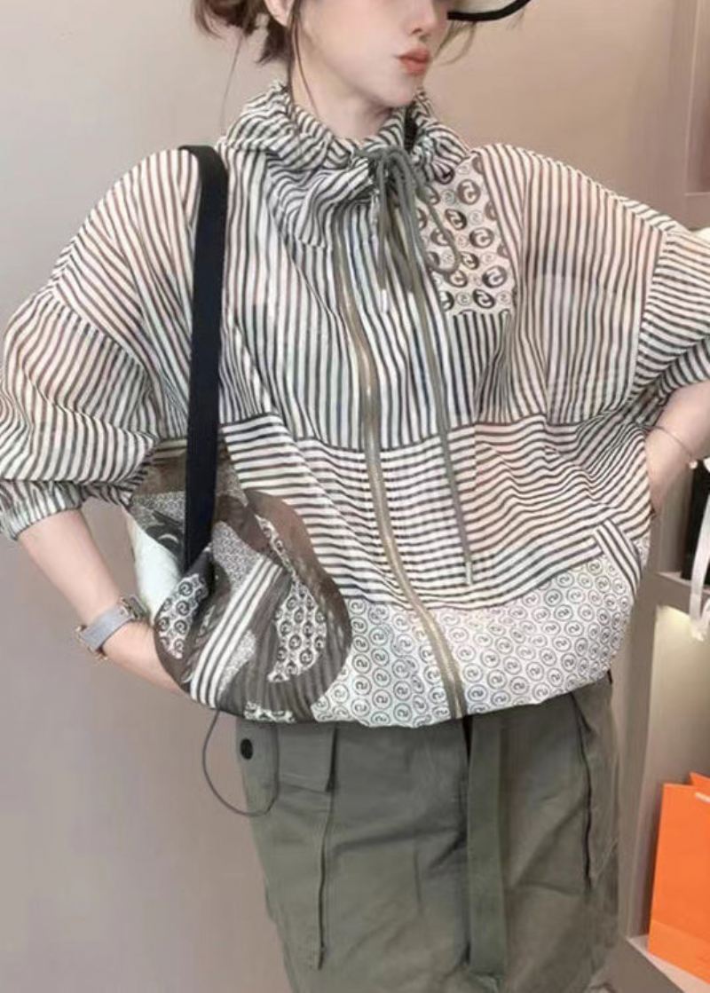 Dame Plus Size Hette Snøring Stripede Jakker Sommer