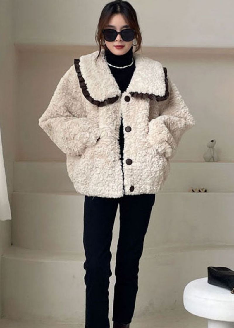 Diy Aprikos Peter Pan Krageknapp Faux Fur Winter Coat - Vinterfrakker for kvinner