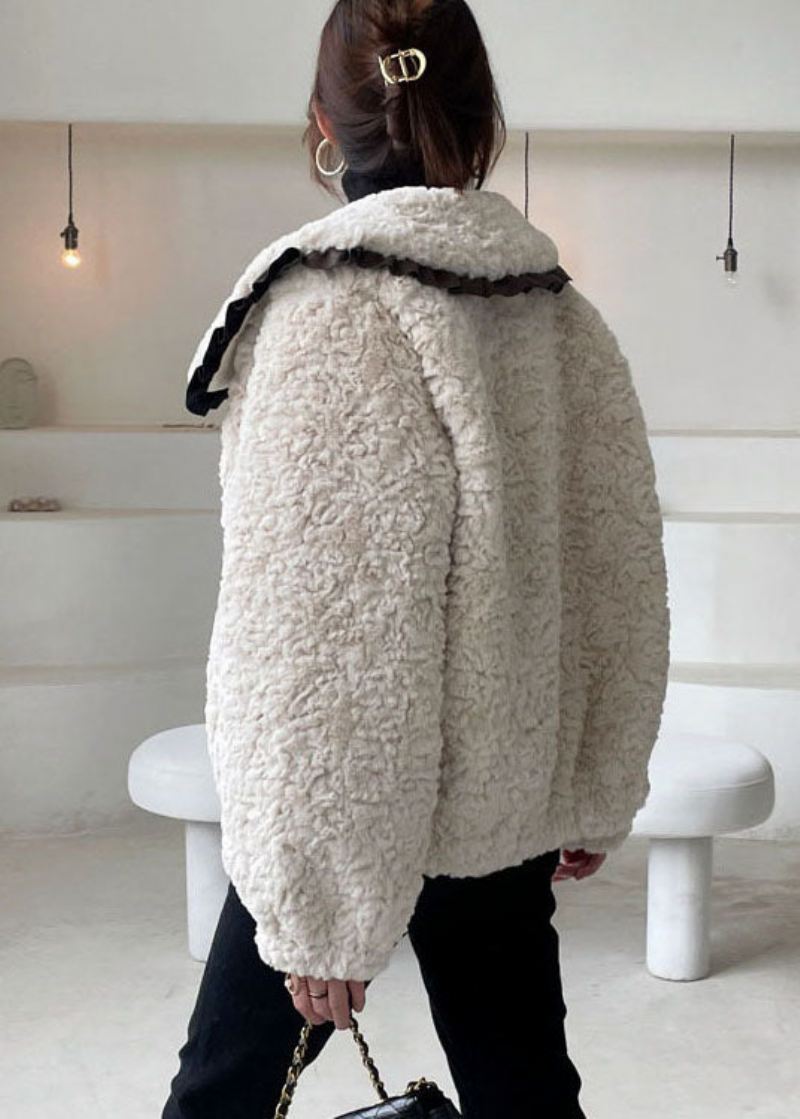 Diy Aprikos Peter Pan Krageknapp Faux Fur Winter Coat - Vinterfrakker for kvinner