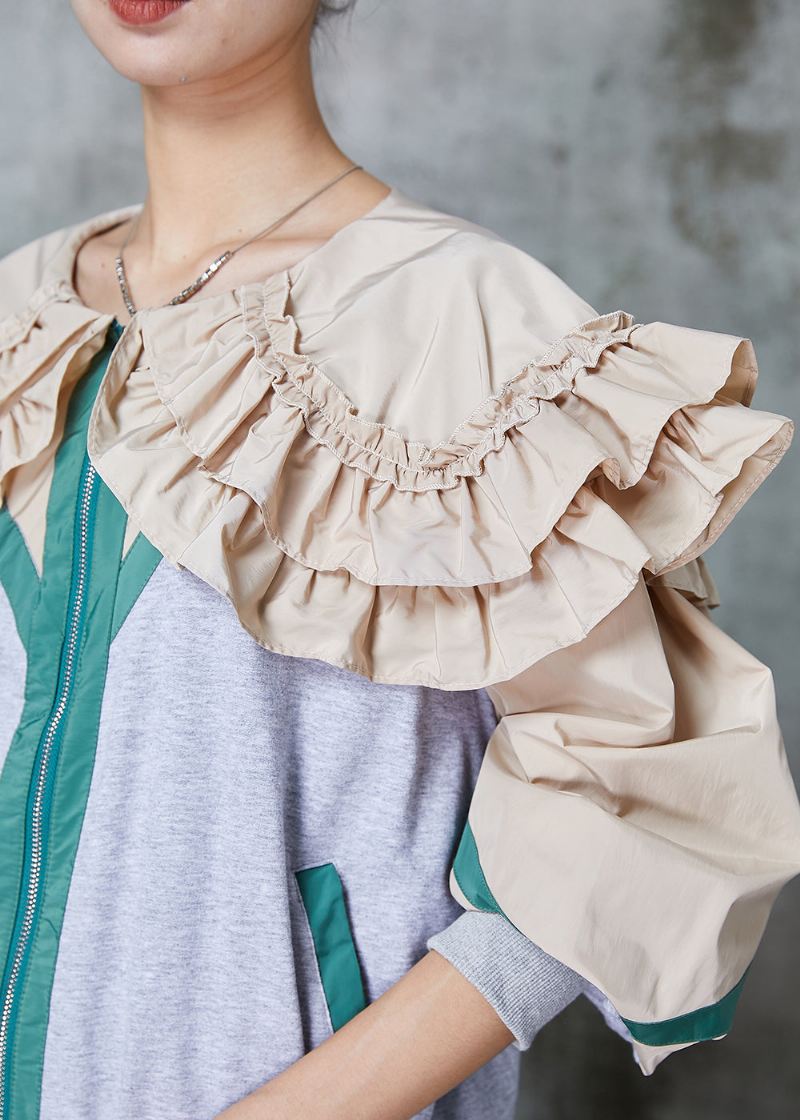 Diy Grå Ruffled Patchwork Cotton Jakker Spring - Vinterfrakker for kvinner