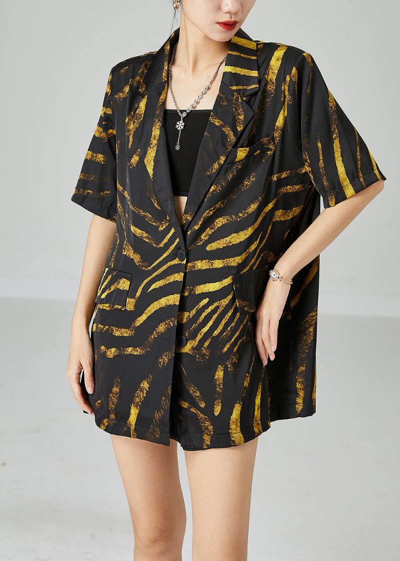 Diy Svarte Hakk Oversized Print Bomull Frakk Kort Ermet