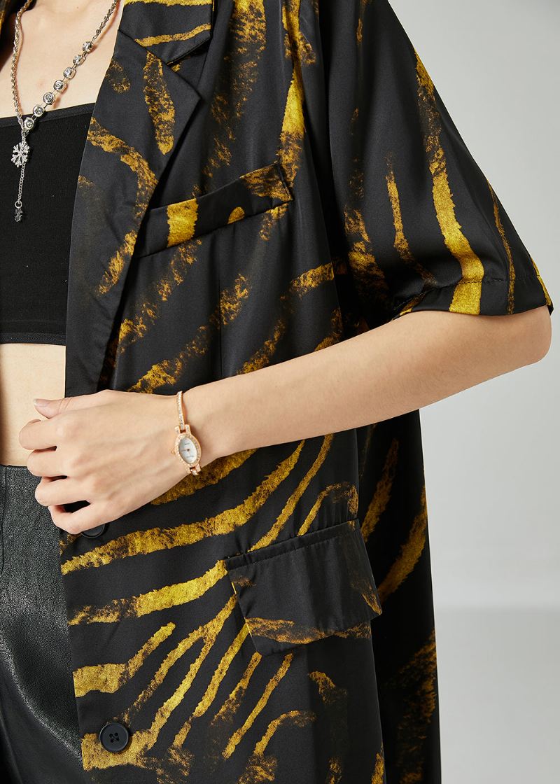 Diy Svarte Hakk Oversized Print Bomull Frakk Kort Ermet - Vinterfrakker for kvinner