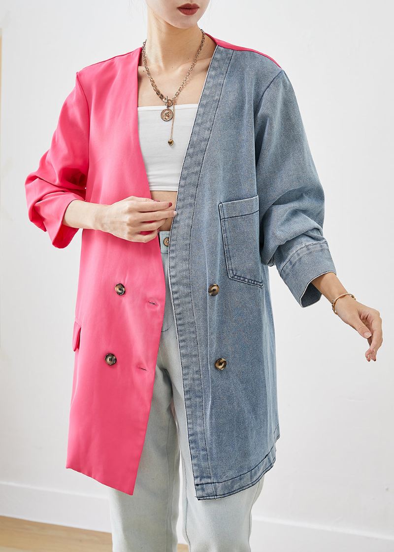 Elegant Colorblock Asymmetrisk Patchwork Doble Breast Cotton Coats Høst - Vinterfrakker for kvinner