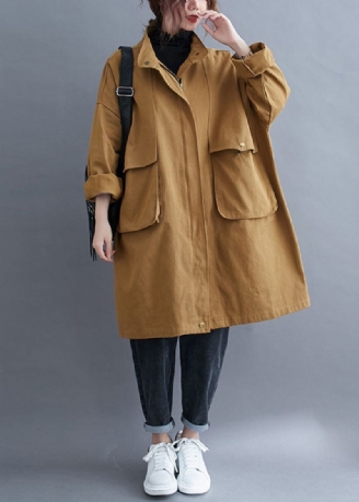 Elegant Khaki Zip Up Lommer Cotton Spring Coat