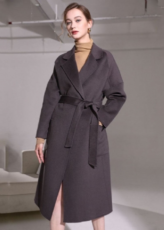 Elegant Mørk Lilla Peter Pan Kragelommer Woolen Wrap Coat Vinter