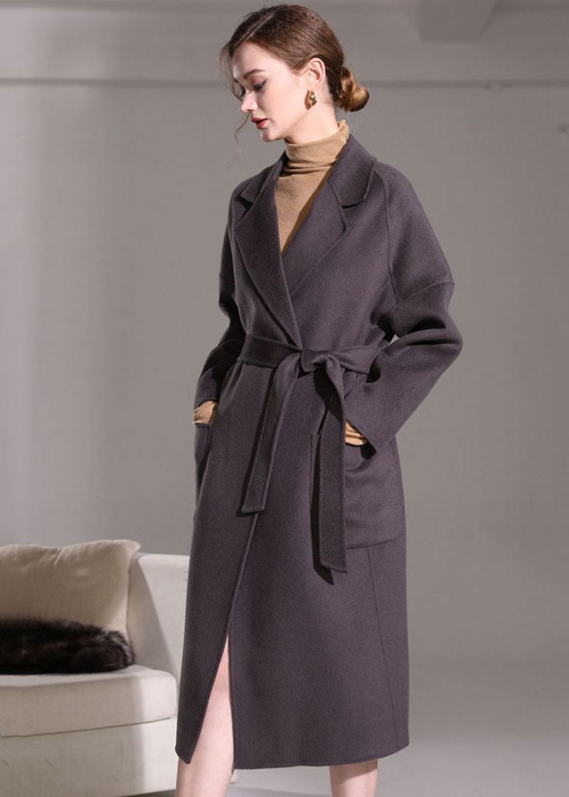 Elegant Mørk Lilla Peter Pan Kragelommer Woolen Wrap Coat Vinter - Mørk Lilla