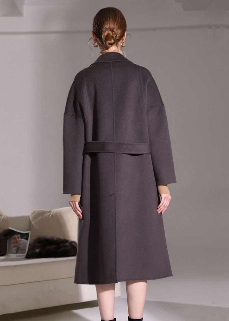 Elegant Mørk Lilla Peter Pan Kragelommer Woolen Wrap Coat Vinter - Mørk Lilla