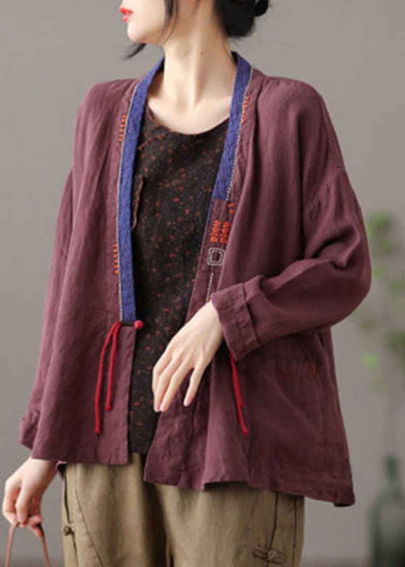 Elegant Mulberry Brodert Patchwork Loose Coat Spring