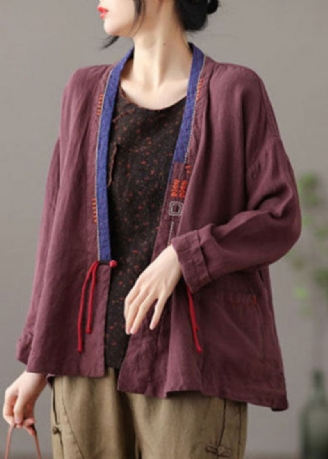 Elegant Mulberry Brodert Patchwork Loose Coat Spring