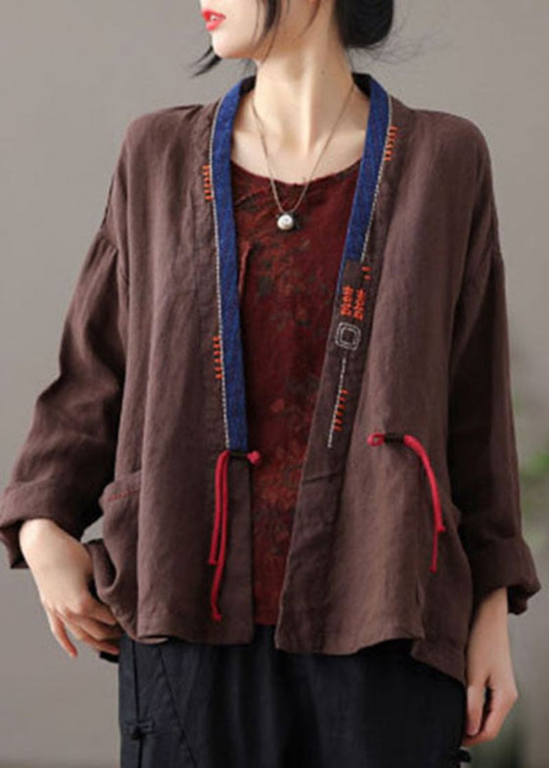 Elegant Mulberry Brodert Patchwork Loose Coat Spring - Mulberry