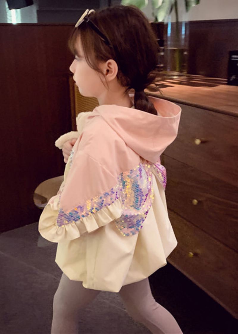 Elegant Rosa Hette Paljetter Ruffled Cotton Girls Coat Fall - Vinterfrakker for kvinner