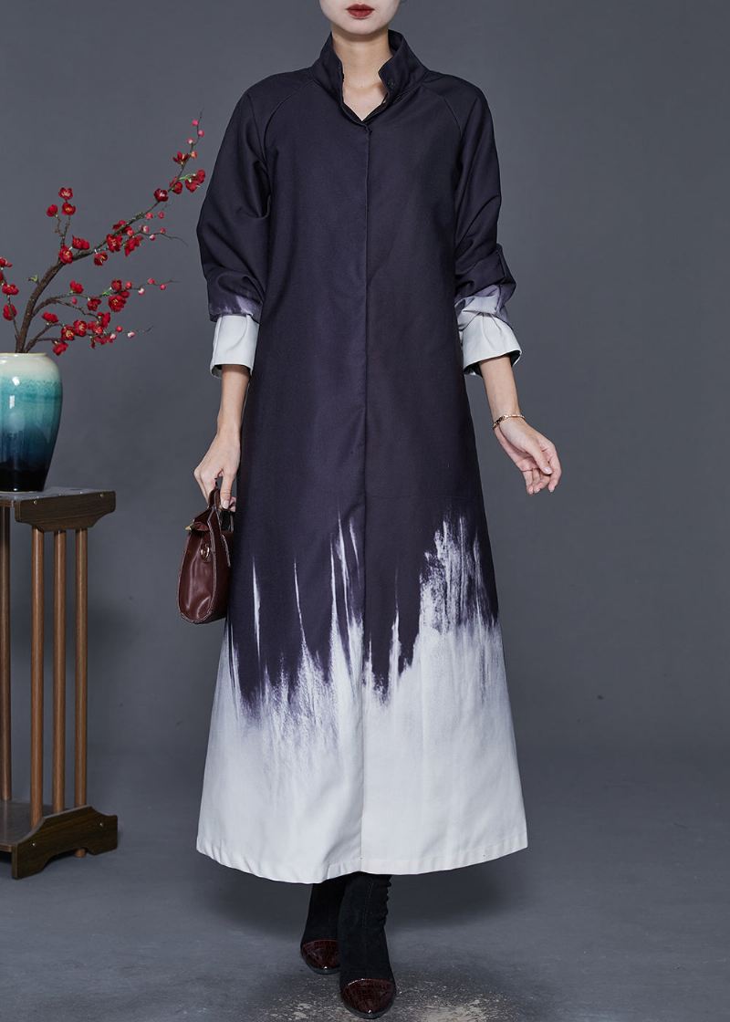 Elegant Svart Overdimensjonert Tie Dye Cotton Trench Coat Spring - Vinterfrakker for kvinner