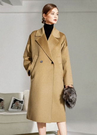 Enkel Camel Peter Pan Kragelommer Ull Cocoon Coat Vinter