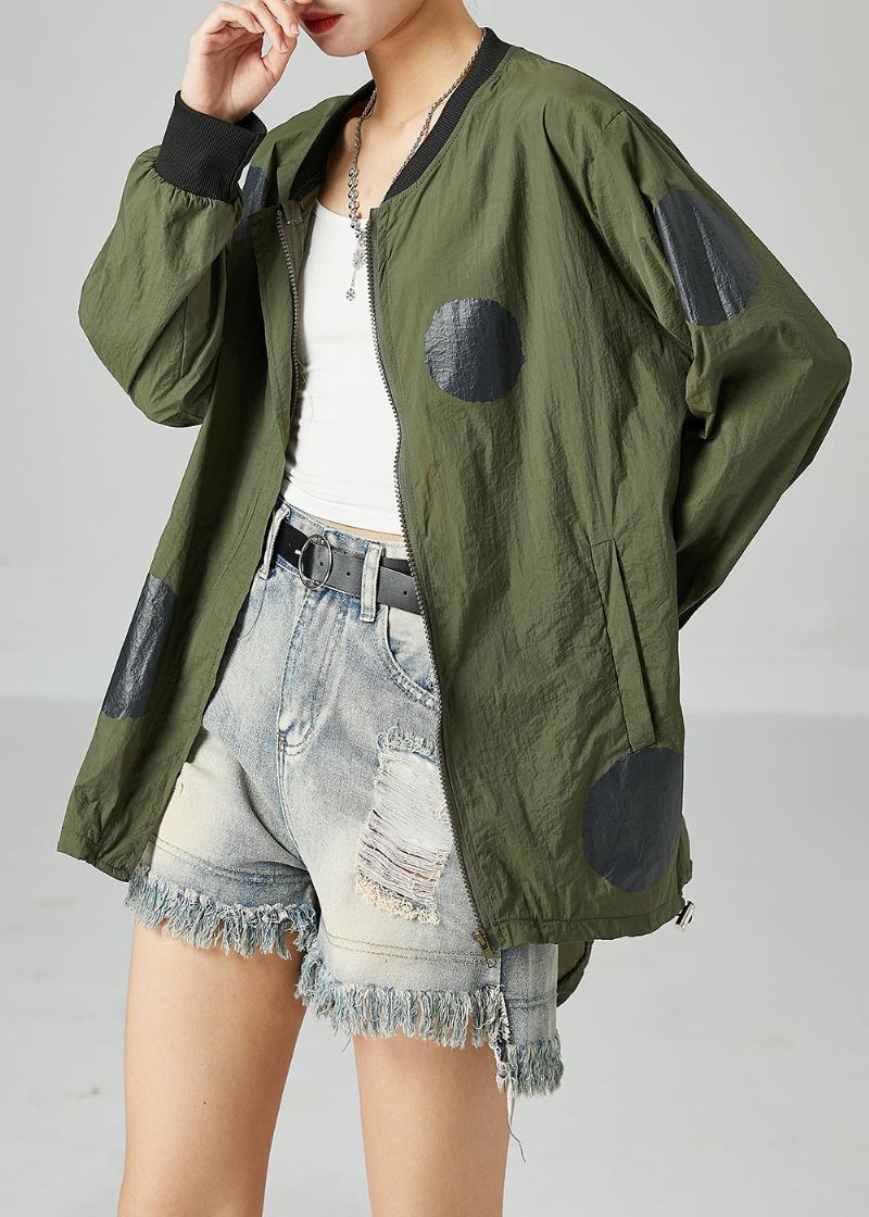 Fransk Army Green Oversized Patchwork Snøring Silk Coats Spring