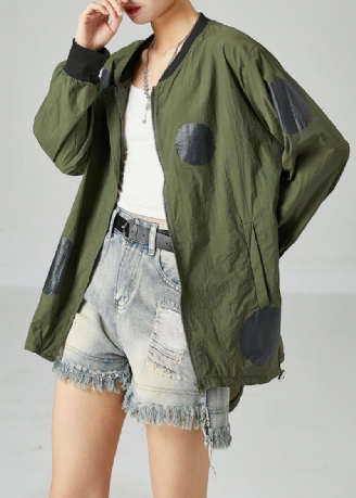 Fransk Army Green Oversized Patchwork Snøring Silk Coats Spring